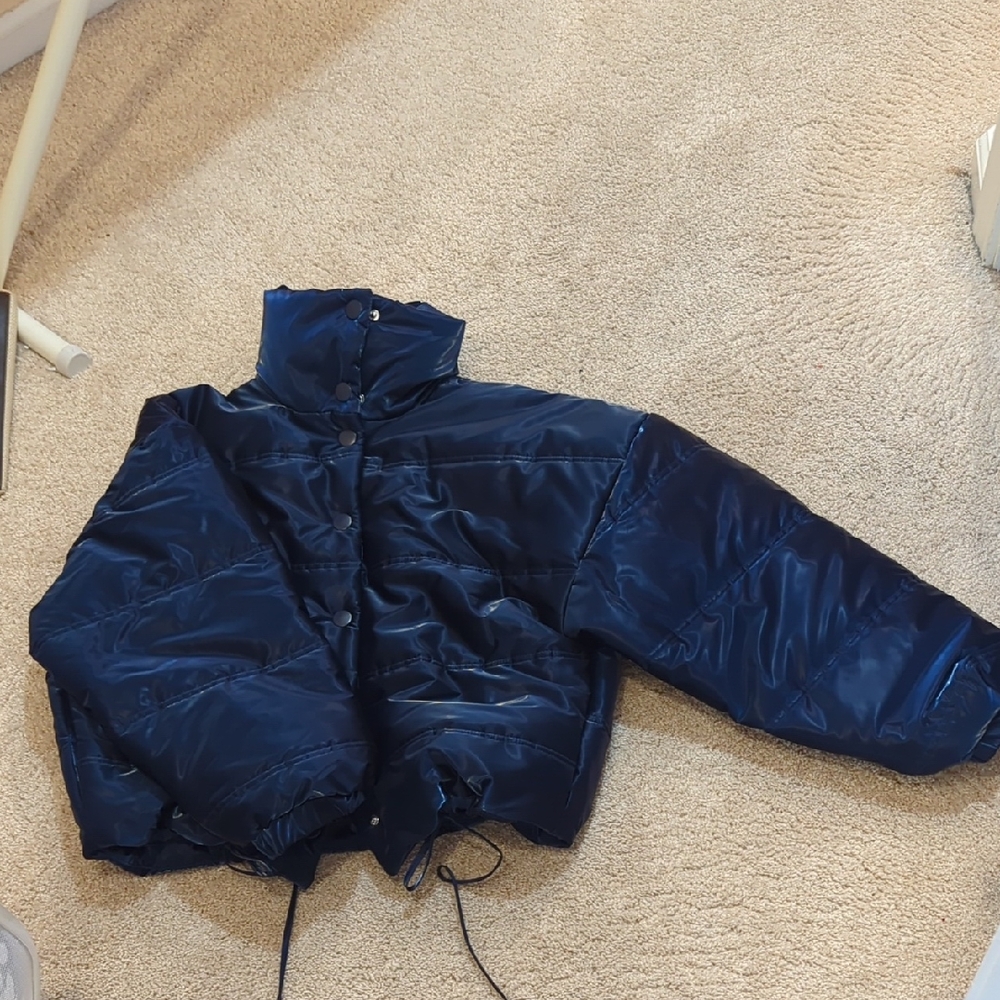 Wild Fable Blue Puffer Jacket High Collar Quilted